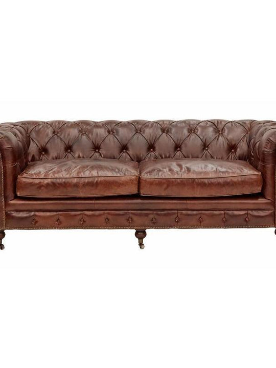 Worn Charcoal Leather Chesterfield – 2 or 3 Seater
