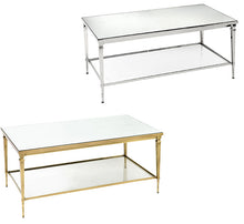Load image into Gallery viewer, Sullivan Coffee Table with Mirror Top and Glass Shelf – Nickel or Brass Finish
