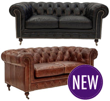 Load image into Gallery viewer, Worn Charcoal Leather Chesterfield – 2 or 3 Seater – 2 Colour Options
