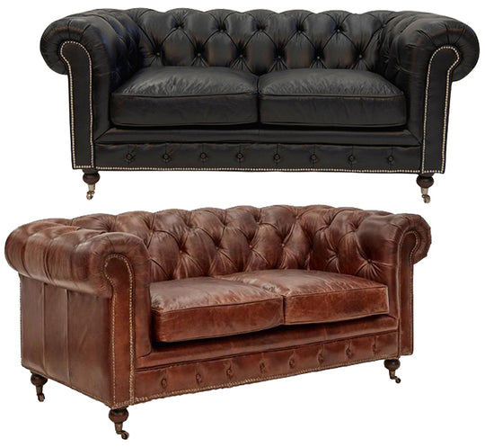 Worn Charcoal Leather Chesterfield – 2 or 3 Seater – 2 Colour Options