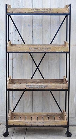 French Industrial Bookcase on Wheels