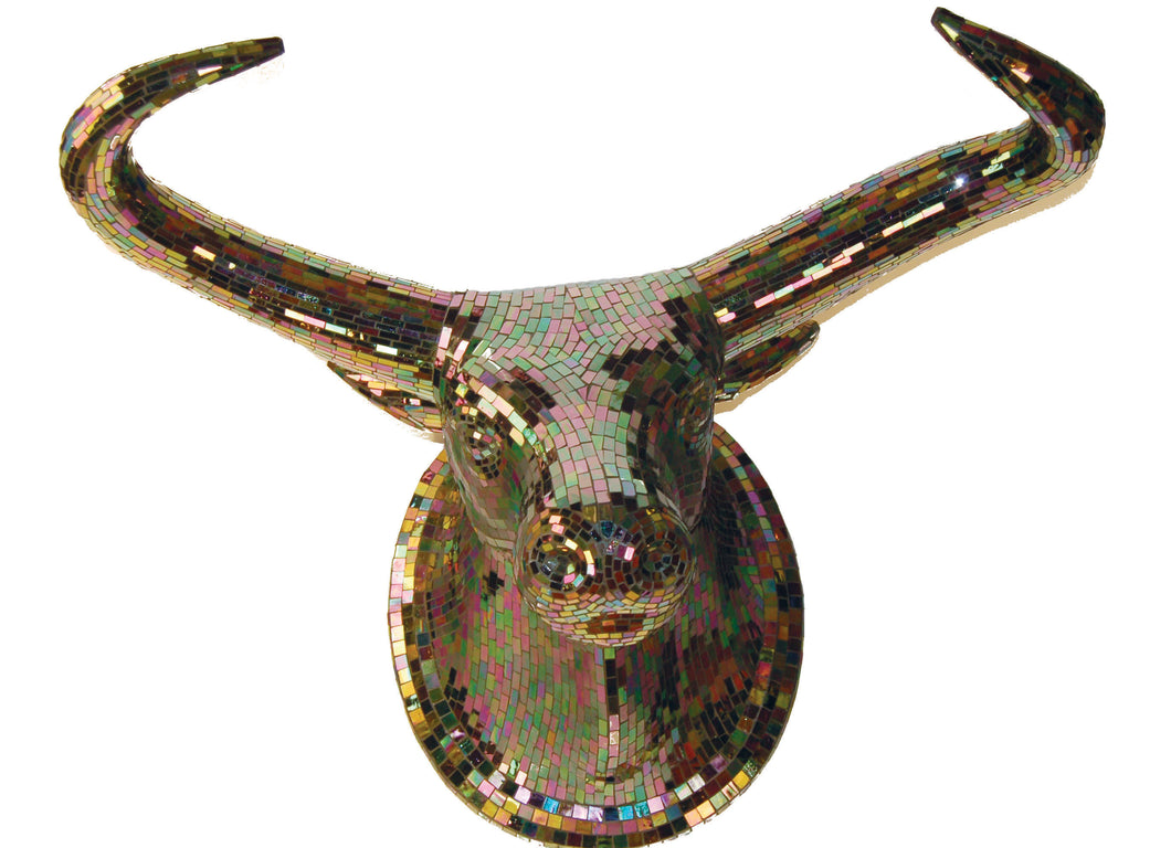 Large Bull's Head Tiffany Glass Mosaic Finish