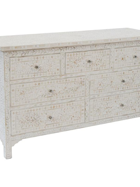 Bone Inlay Floral White Chest – 7 Drawer