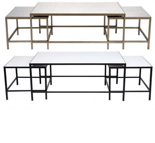 3 Piece Coffee Table Mirrored/Stone Top – 2 Colour Options BLACK ON SALE