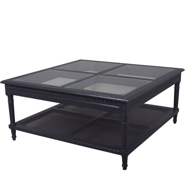 Square Coffee Table & Rattan shelf - Black/White