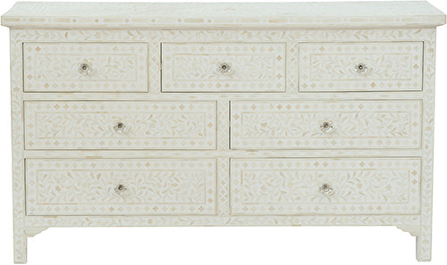 Bone Inlay Floral White Chest – 7 Drawer