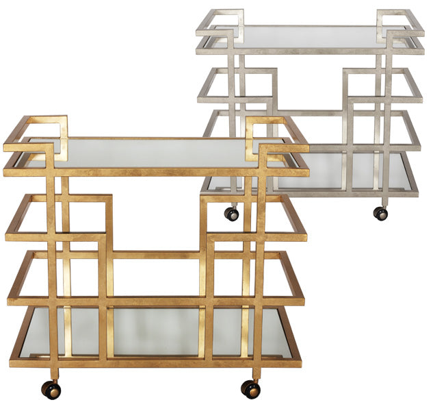 Mirrored Bar Cart – Silver or Gold Leaf