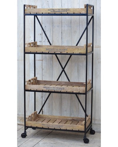 French Industrial Bookcase on Wheels