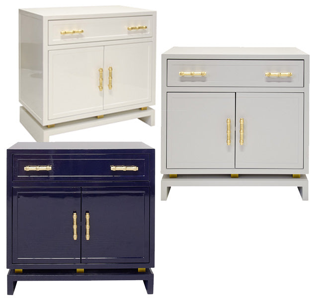 Bamboo Handle Lacquer Cabinet – White / Grey / Navy