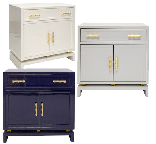 Bamboo Handle Lacquer Cabinet – White / Grey / Navy