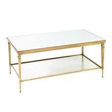 Load image into Gallery viewer, Sullivan Coffee Table with Mirror Top and Glass Shelf – Nickel or Brass Finish
