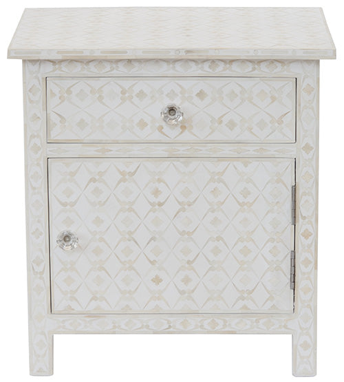 Geometric White Bone Inlay Bedside