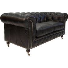 Load image into Gallery viewer, Worn Charcoal Leather Chesterfield – 2 or 3 Seater – 2 Colour Options
