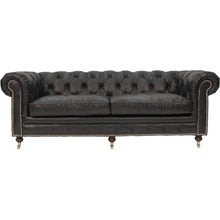 Load image into Gallery viewer, Worn Charcoal Leather Chesterfield – 2 or 3 Seater – 2 Colour Options
